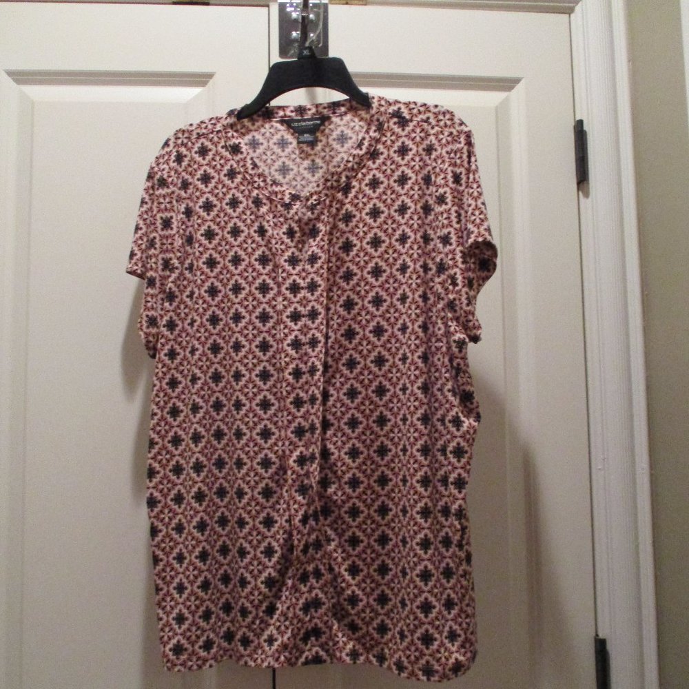 Liz Claiborne Pink Blouse with Black Print